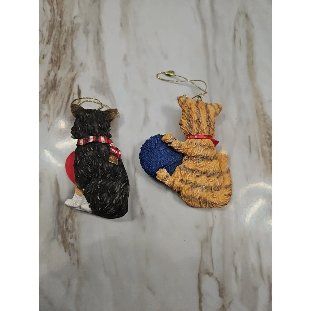 Kitten Christmas Ornament Cat With A Red Bow Tie Playing With Ball Of Yarn